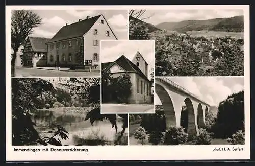 AK Immendingen, Strassenpartie, Brücke und Kirche