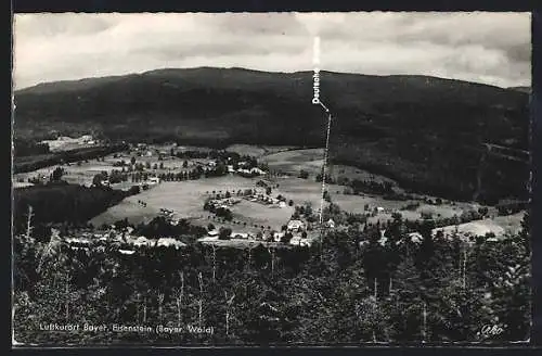 AK Bayer. Eisenstein /Bayer. Wald, Blick aus der Vogelschau mit deutscher Grenze