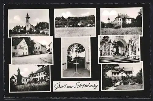 AK Schönburg / Rottal, Innen- und Aussenansicht der Kirche, Strassenpartie