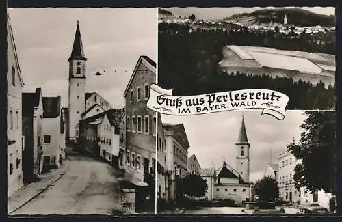 AK Perlesreut /Bayer. Wald, Strassenpartien mit Kirche