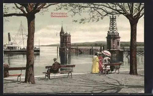 AK Konstanz, Hafeneinfahrt mit Promenade