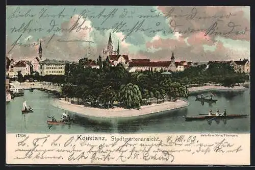 AK Konstanz, Stadtgartenansicht mit Ruderern