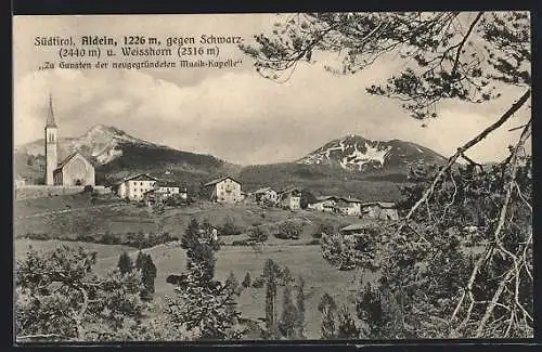 AK Aldein /Südtirol, Ortspartie mit Kirche gegen Schwarz- u. Weisshorn