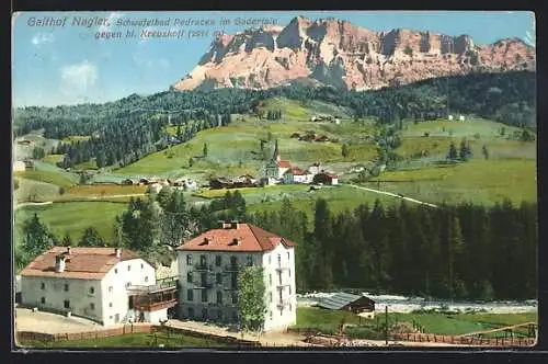 AK Pedraces, Gasthof Nagler gegen hl. Kreuzkofl