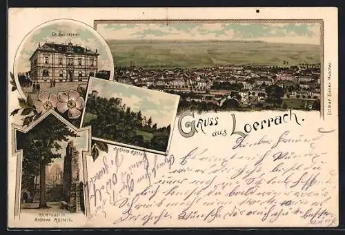 Lithographie Loerrach, Rittersaal im Schloss Röttein, Gr. Bezirksamt, Gesamtansicht