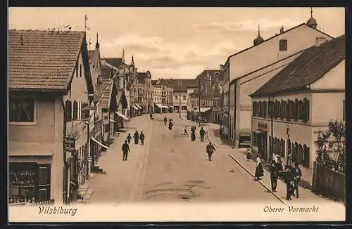 AK Vilsbiburg, Oberer Vormarkt aus der Vogelschau, Strassenpartie