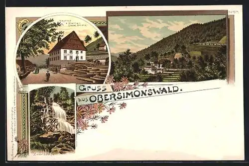 Lithographie Obersimonswald, Gasthof z. Sternen, Zweribachfall