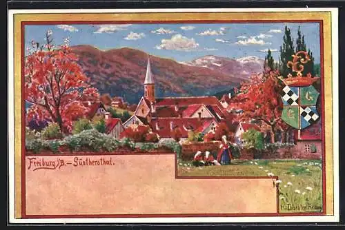 Künstler-AK Freiburg-Günthersthal i. B., Ortsansicht im Herbst