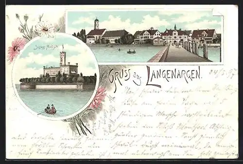 Lithographie Langenargen, Uferpartie, Schloss Montfort