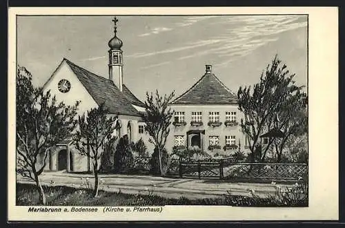 Künstler-AK Mariabrunn a. Bodensee, Kirche und Pfarrhaus
