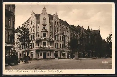 AK Düsseldorf, Hotel-Restaurant Höhenhaus mit Strassenpartie
