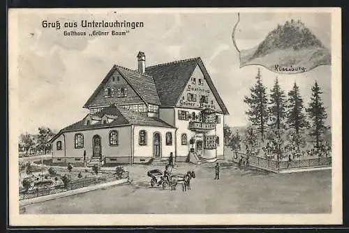 Künstler-AK sign. Hans Pernat: Unterlauchringen, Gasthaus Grüner Baum, Küssaburg