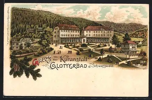 Lithographie Glottertal / Schwarzwald, Kurhaus Glotterbad