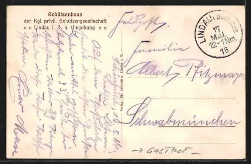 AK Reutin i. B., Gasthof Schützenhaus Lindau, Weltkrieg 1914-16