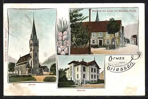 AK Griessen, Gasthaus zur Linde, Notariat und Kirche