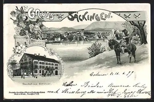 Lithographie Säckingen, Gasthaus Zum Schützen, Trompeter von Säckingen