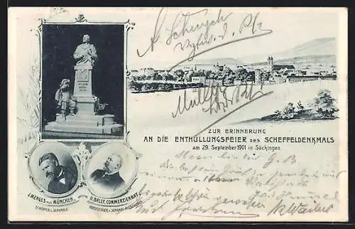 AK Säckingen, Das Scheffeldenkmal, Bildhauer J. Menges, Commerzienrat O. Bally