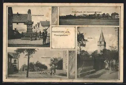 AK Preungesheim / Frankfurt, Kirche, Kriegerdenkmal, Strafgefängnis mit Beamtenwohnungen