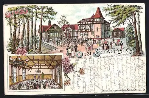 Lithographie Frankfurt a. M., Gasthaus Ober-Schweinstiege im Frankfurter Stadtwald