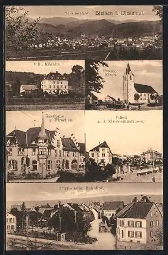 AK Steinen / Wiesental, Villa Köchlin, evang. Kirche, Gasthaus zum Hirschen