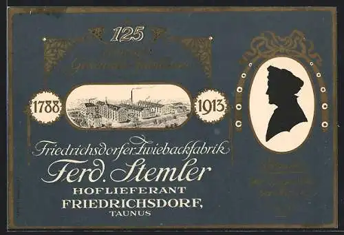 AK Friedrichsdorf /Taunus, Friedrichsdorfer Zwiebackfabrik Ferd. Stemler