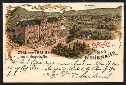 Lithographie Bad Neuenahr, Hotel zur Traube, Ortsansicht
