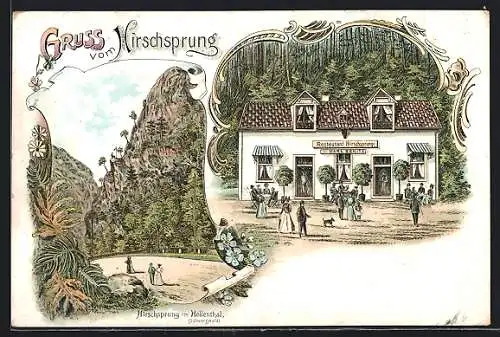 Lithographie Breitnau, Gasthof Hirschsprung im Höllental