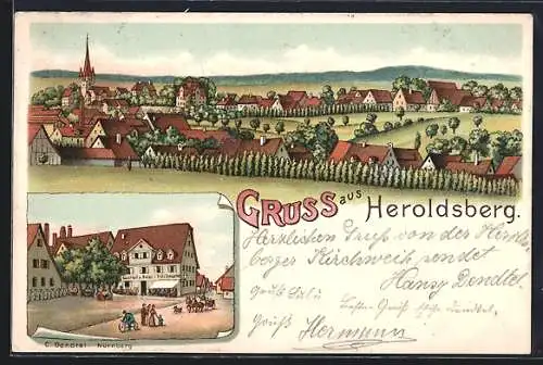 Lithographie Heroldsberg, Gesamtansicht, Gasthaus zum Bären