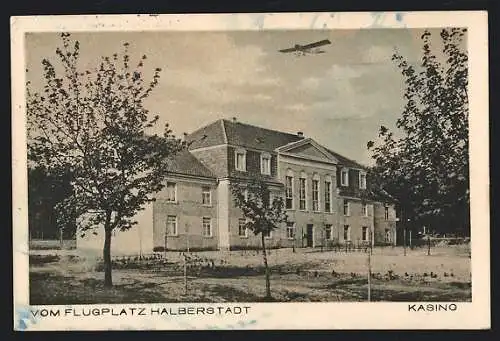 AK Halberstadt, Kasino am Flugplatz mit Flugzeug