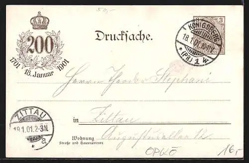 AK Königsberg, 200 jähriges Bestehen des Königreichs Preussen 1901, Kaiser Wilhelm II., Schloss