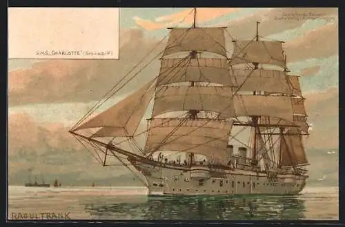 Künstler-AK Raoul Frank: Kriegsschiff S. M. S. Charlotte-Schulschiff vor Anker