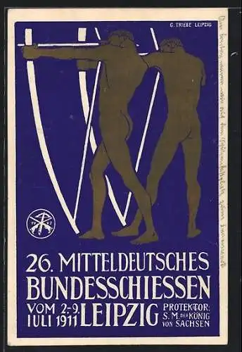 Künstler-AK Ganzsache PP27C134: Leipzig, 26. Mitteldeutsches Bundesschiessen 1911