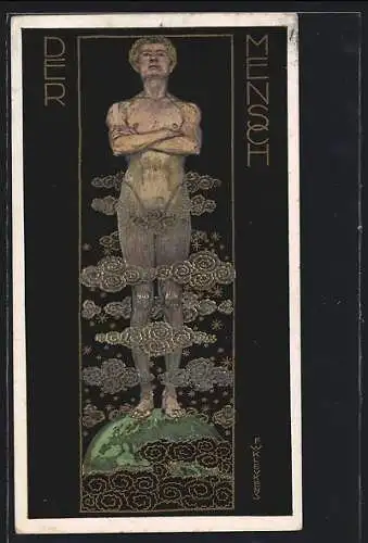 Künstler-AK sign. F. W. Kleukens: Darmstadt, Ausstellung Der Mensch 1912, Werk des Künstlers Der Mensch
