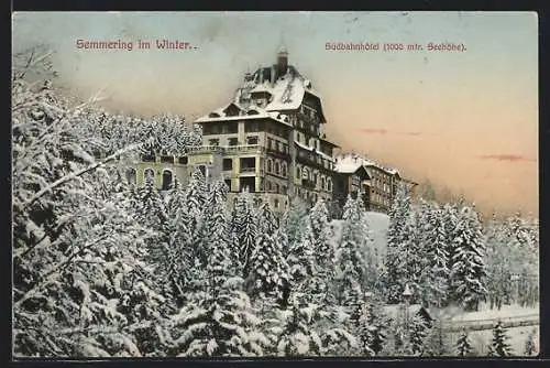 AK Semmering /Niederösterreich, Südbahnhotel im Winter