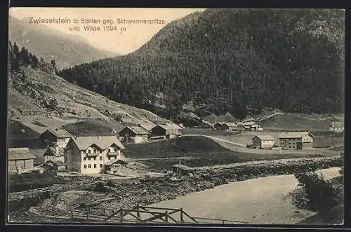 AK Zwieselstein b. Sölden, Ortsansicht ggeen Schwermerspitze und Wilde