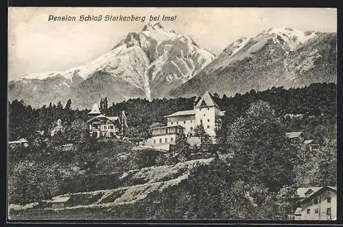 AK Imst /Tirol, Ortsansicht mit Hotel-Pension Schloss Starkenberg