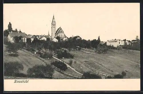 AK Giesshübl, Ortsansicht mit Kirche