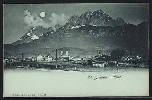 AK St. Johann in Tirol, Ortspartie im Gebirge