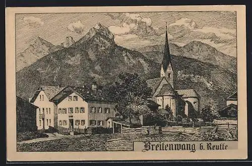 AK Breitenwang b. Reutte, Ortspartie mit Kirche