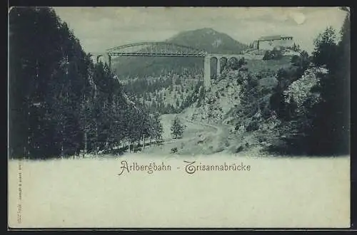 Mondschein-AK Strengen, Trisannabrücke der Arlbergbahn