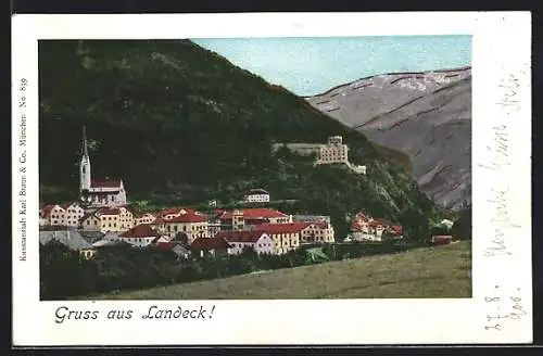 AK Landeck, Blick zum Ort mit Kirche