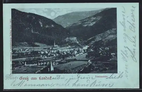 AK Landeck, Totalansicht mit Viadukt im Tal