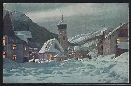 AK Sankt Anton am Arlberg, Ortspartie mit Kirche im Winter
