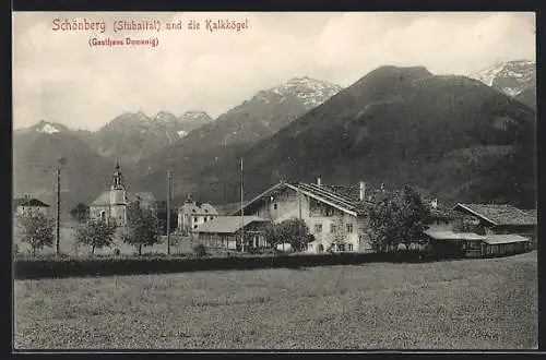 AK Schönberg /Stubaital, Gasthof Domanig und die Kalkkögel