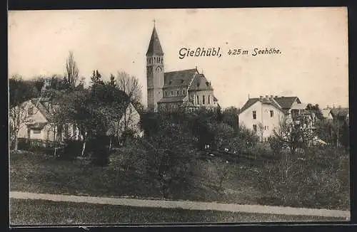 AK Giesshübl, Ortspartie mit Kirche