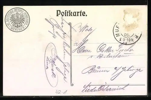Künstler-AK München, XV. Deutsches Bundesschiessen 1906, Gasthof Zum Pschorrbräu