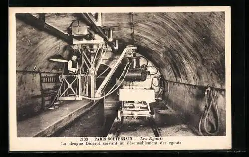AK Paris-Souterrain, Les Egouts, La drague Diderot servant au désensablement des égouts