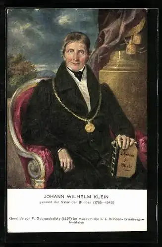 AK Pionier der Bildung für Blinde, Johann Wilhelm Klein mit dem Lehrbuch für Blinde