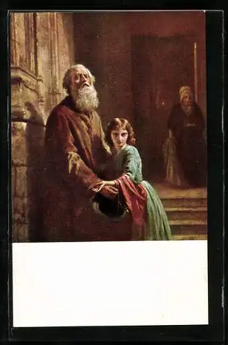 AK Blinder Bettler mit Mädchen auf der Strasse