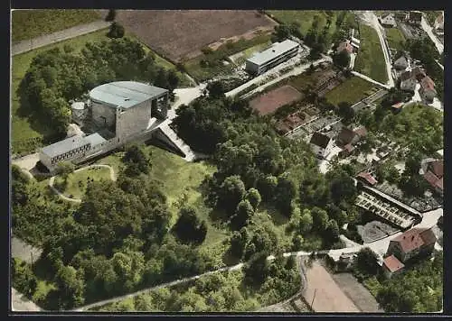 AK Rück-Schippach, Pfarrkirche St. Pius vom Flugzeug aus gesehen